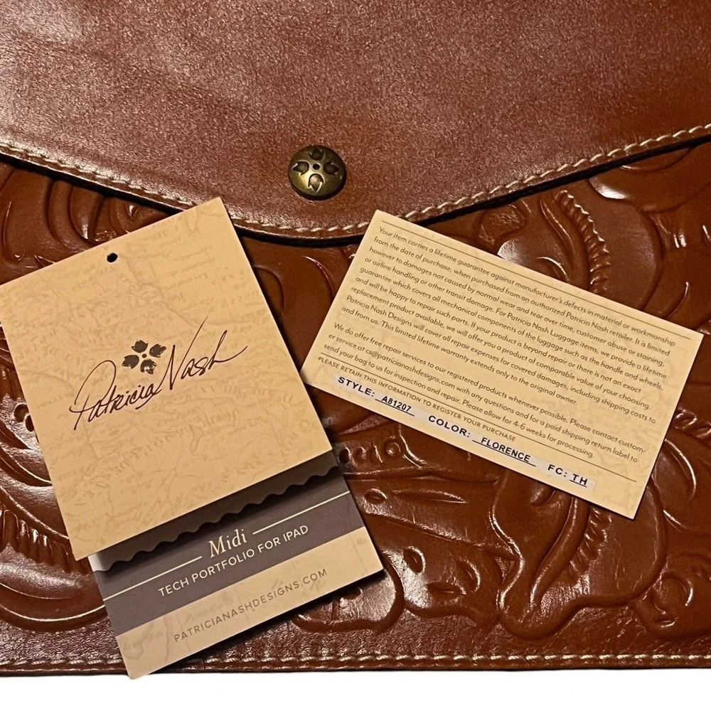 Patricia Nash Tooled Leather Midi Tech‎ Portfolio Florence Tan A81207 NEW
